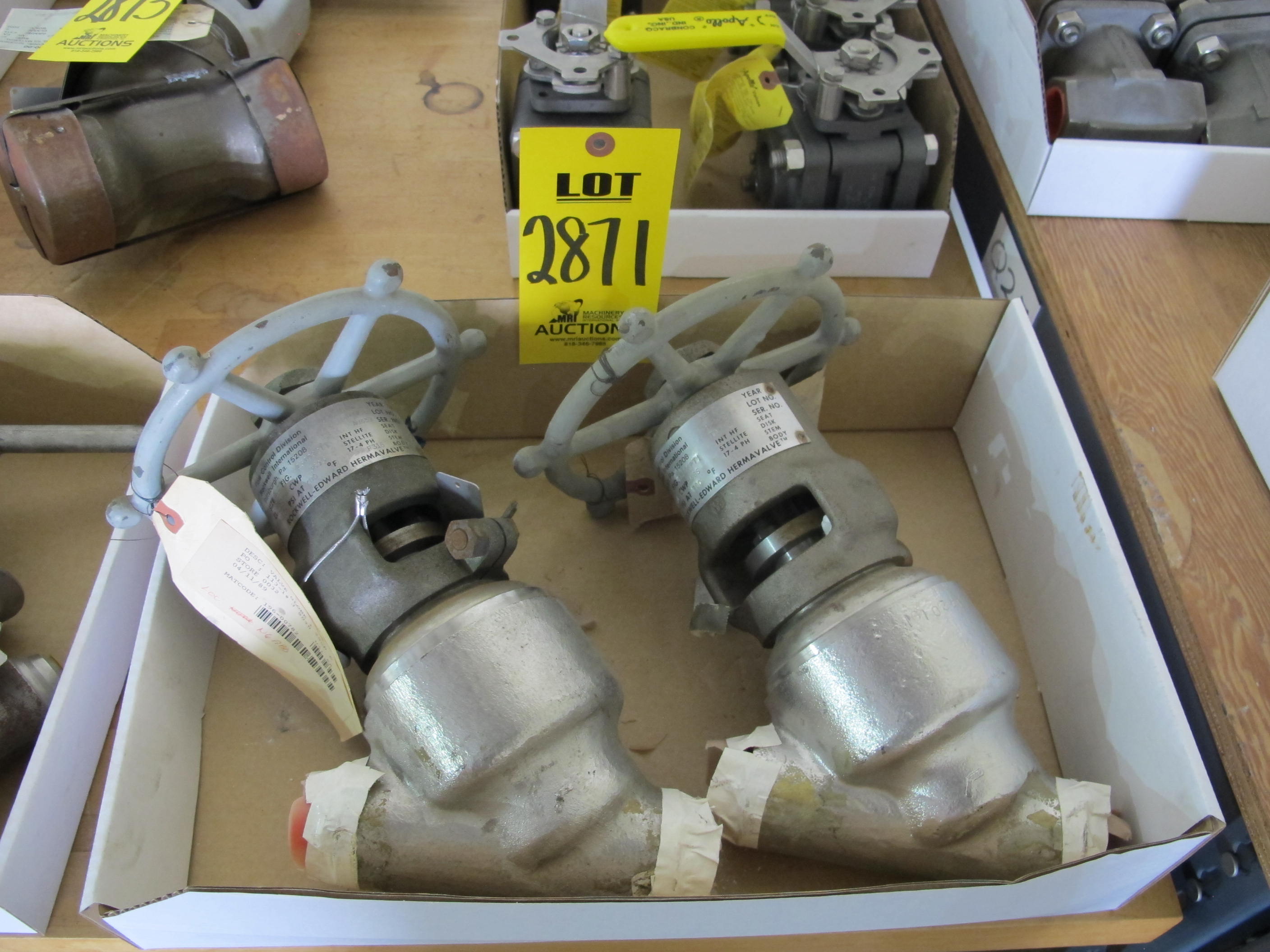 LOT (2) VALVES, GLOBE TYPE, 1" SIZE, 2500 LB, 2485 LB/700 DEGREE F RATING, 316 SS MATERIAL, BUTT WELD CONNECTIONS, SA182 SPECIFICATION,Y-BODY STYLE, HARD FACED SEAT AND DISC, INCONEL DIAPHRAGM TRIM. SCH 160 PAINT CODE D, PART # 15108PT1 1" (W-51) LOADING & HANDLING FEE $5-